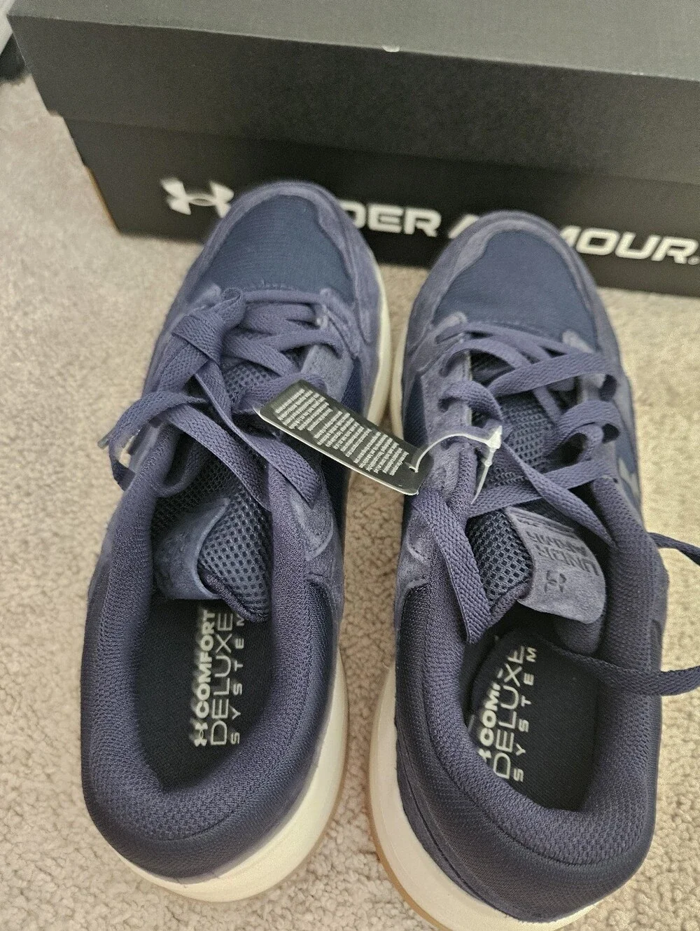 NWT Under Armour UA Edge Suede Mens 9.5 Navy Blue Charged Sneakers